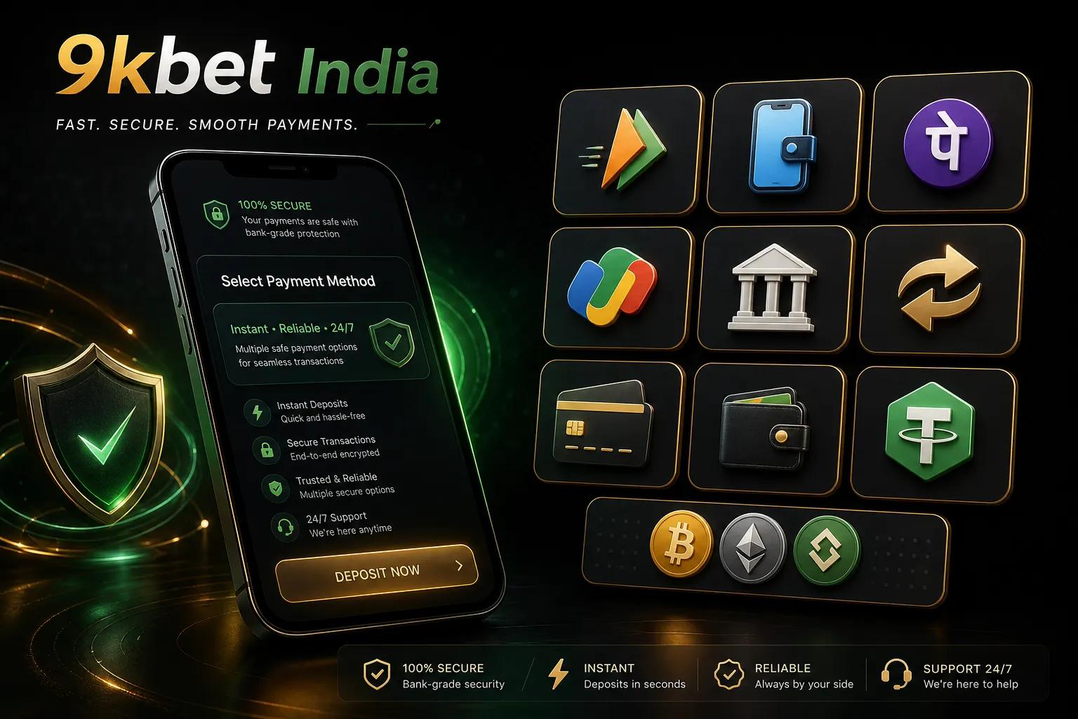 9kbet India payment options UPI Paytm PhonePe Google Pay visual