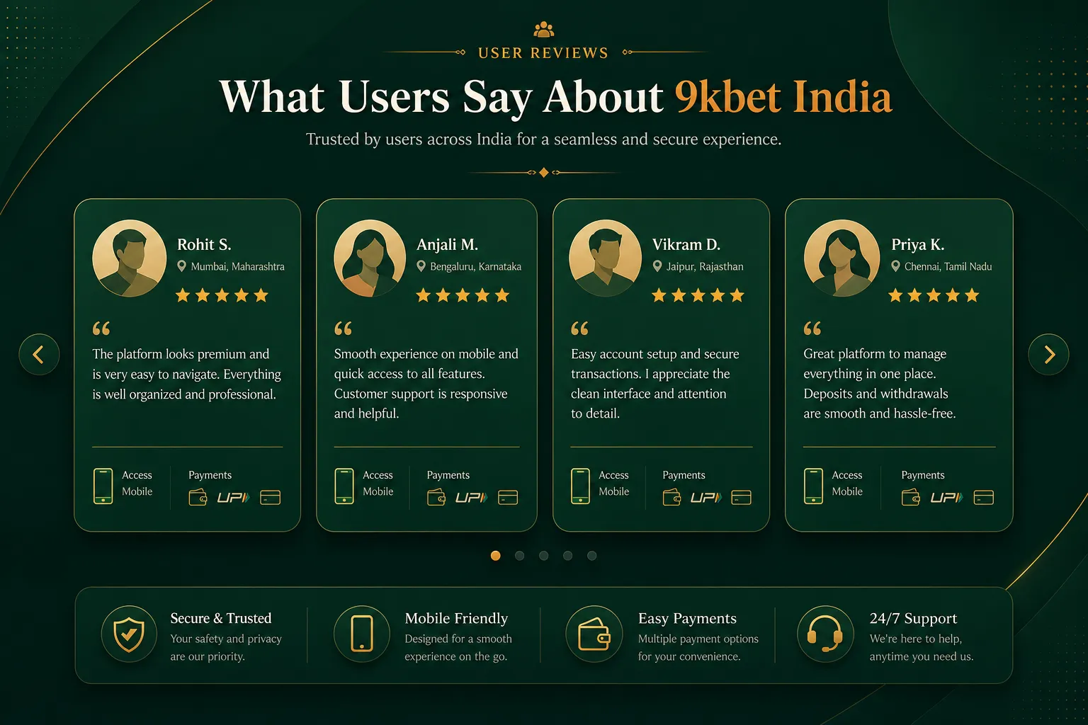 9kbet India user review cards visual